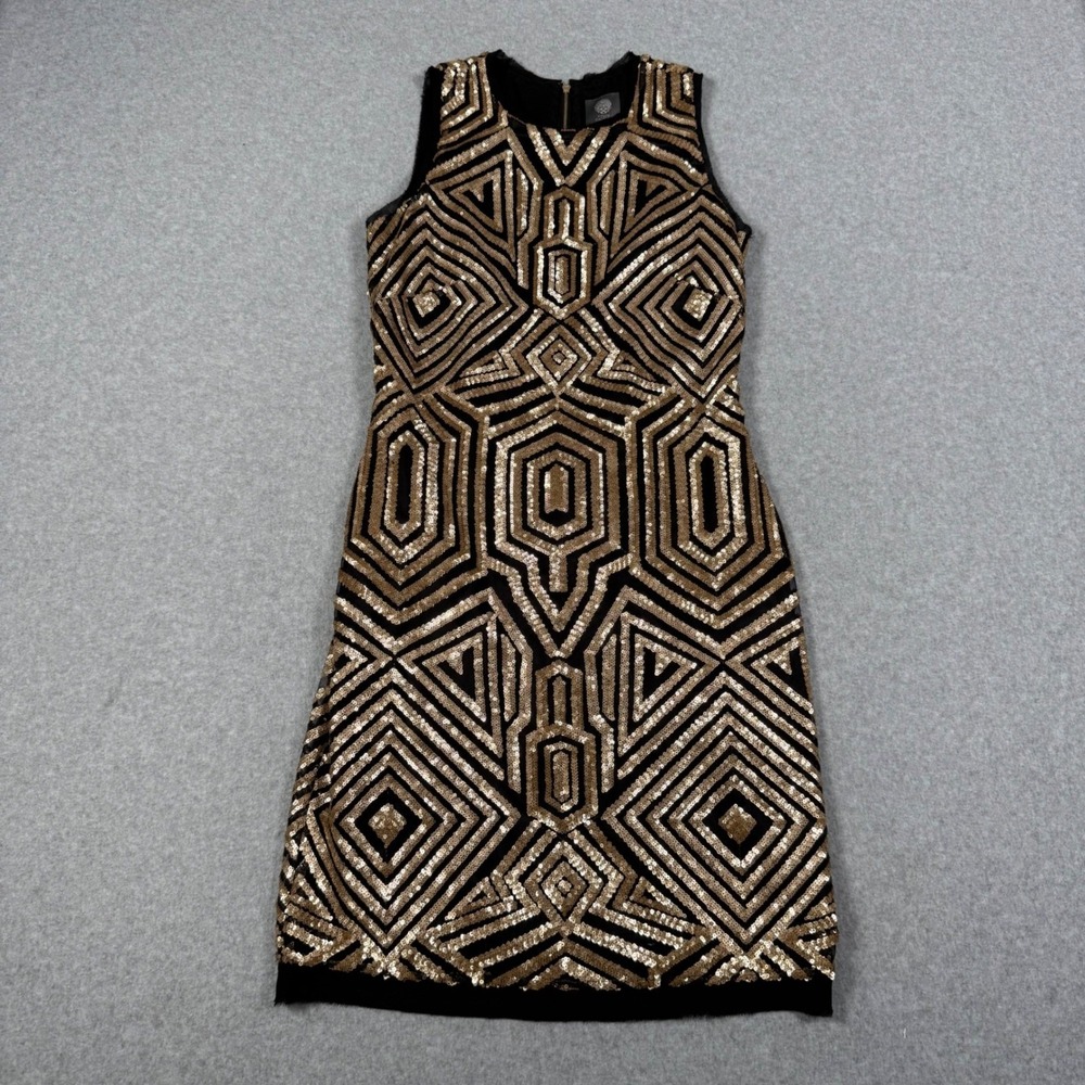 Vince Camuto Womens Gold Sequin Art Deco Sheath Party Cocktail Dress Size 4